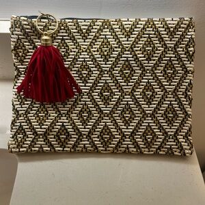Metallic Woven Tassel Clutch